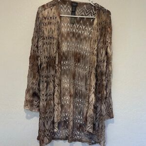 Chicos 3 XL Brown Open Cardigan Flame Stitch Metallic Lace Fairy Grunge western